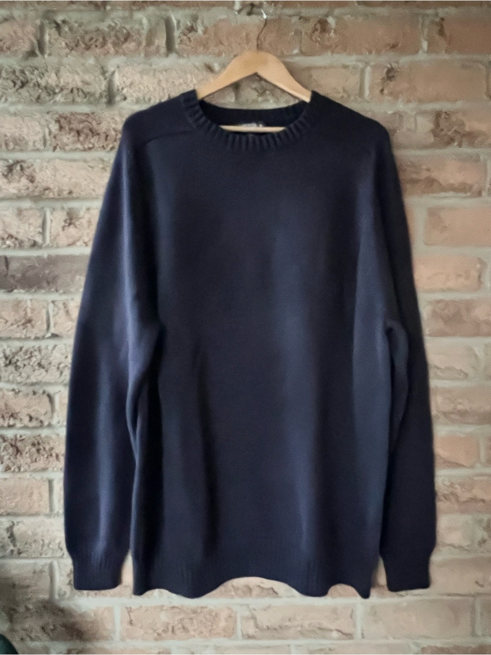 Lands' End 100% Cotton Navy Blue Crewneck Sweater Made in Japan Classic Knit